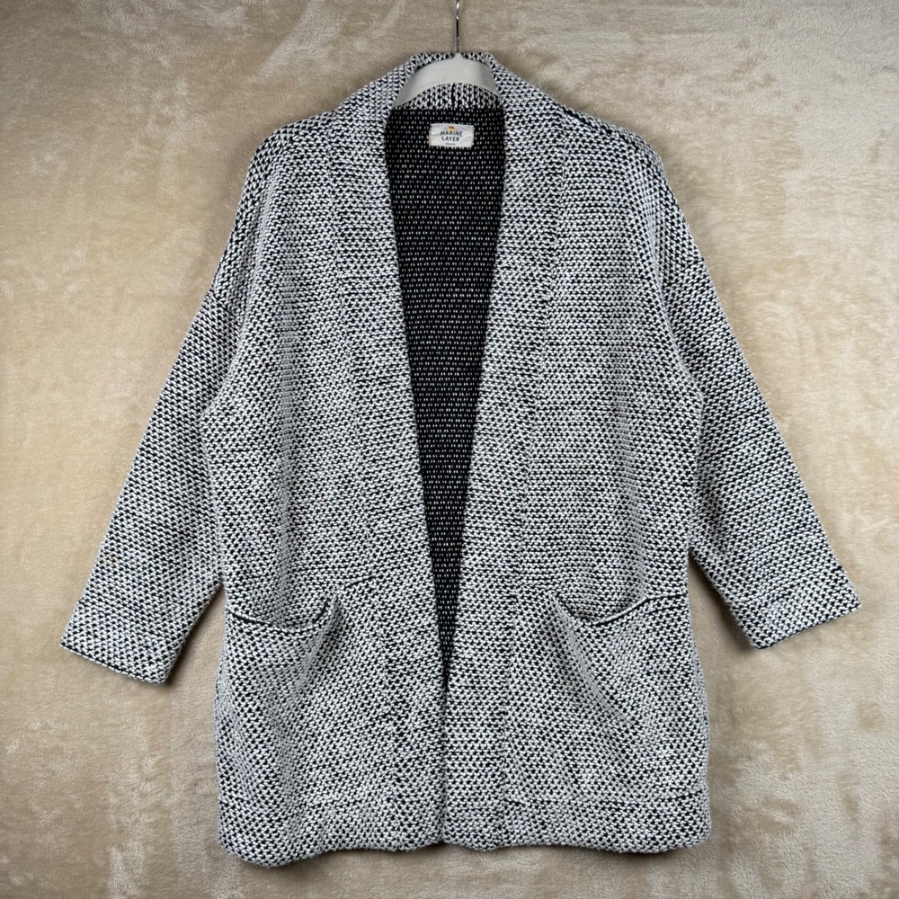 Marine Layer‎ Black White Textured Knit Open Front Cardigan Sweater Medium